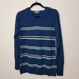 SMARTWOOL Blue South Rim Striped Merino Wool Hooded Sweater Size Medium
